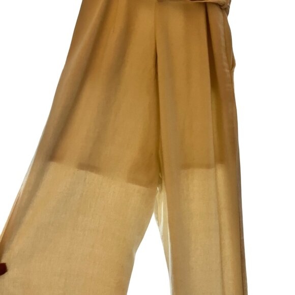 Cream Ruffle Sleeve Linen Blend Jumpsuit With Waist Tie Square Neckline & Wide L - Picture 8 of 11